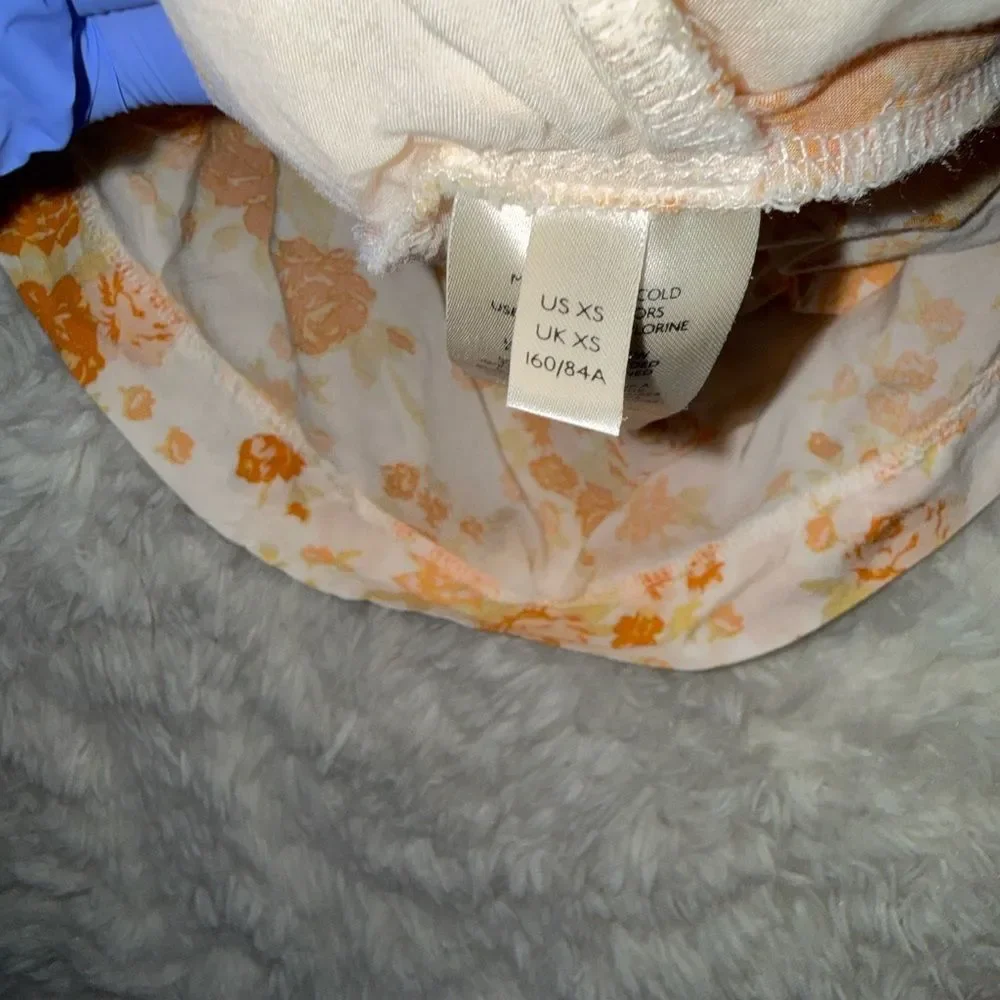 Free People Floral Blouse in Orange and Cream